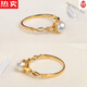 SNQP flower bead exquisite pearl 5.2-5.5 gold-plated zircon retro fashion ring women's open index finger ring flower bead ring-US 7 opening