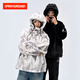 SPRAYGROUND2025 winter full-print shark mouth thickened fur coat for men and women double zipper hooded cotton coat light gray L