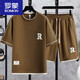 
ROMON ice silk t-shirt men casual sports suit summer letter printing half-sleeved men youth short-sleeved shorts two-piece set T K1301 black [top + pants] M