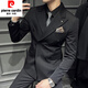 Pierre Cardin high-end double-breasted suit suit men's slim business formal suit wedding groom groomsmen dress three-piece suit navy suit + trousers + vest XL