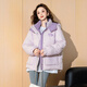 TonLion 2025 women's contrasting color stitching stand-up tie hooded cotton coat gauze purple L