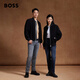 BOSS suede sheepskin HUGO BOSS men's autumn 2024 new retro style bomber leather jacket leather jacket 001-black 46