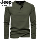 Jeep Spirit Spring und Sommer Herren reines Baumwoll Henry Kragen Langarm T-Shirt Jugend Europäer und Amerikaner Einfache Stretch Slim Slim Visual Basis Hemd Dunkelgrau L [130-140jin [Jin gleich 0,5 kg]]