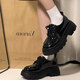 ZCVRR Dicke Ferse kleine Lederschuhe für Frauen in 2025 Frühling und Herbst neue Single -Schuhe Japanisch JK Uniform mit Rock Dicke Sohle Gloss Black 38 (240 mm)