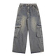 Poum Jeans Herren Frühlings- und Herbst Sommer Neue American Retro Trendy Brand Trendy Floor Hosen lose geradlinige Freizeithosen DDD-683 Blue XL
