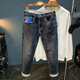 Lee Bradbury Jeans para hombres bordados de alta gama 2025 Pequeños pantalones de pie recto de otoño Xinjiang Pantalones de pies contagados de algodón Blue QBL6216 32 Adecuado para 137-148Jin [Jin equivale a 0.5 kg]