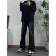 7 high-quality American high street pure black slim jeans men's handsome high-end and versatile straight-flare pants vibe pants DFFS-719 black S
