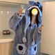 Yi Shuhan Pajamas Couple Outfits One Male and One Female Stitch Cartoon Internet Celebrity Winter Coral Velvet Long Pajamas Home Clothes Set Blue Stitch Pajamas + Pants M 100-130Jin Jin equals 0.5 kg