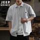 JEEP SPIRIT Jeep striped short-sleeved shirt men's summer American retro loose casual cotton shirt gray 2XL