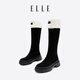 ELLE长靴女靴新款加绒加厚靴子女拼接磨砂长筒靴女两穿雪地靴 黑色 跟高4CM 35 (225mm) 标准码