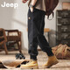 吉普（JEEP）美国正品纯棉工装休闲裤夏季男士宽松直筒束脚修身哈伦潮流长裤子 灰色 薄款 【官方正品】 M 【推荐100-120斤】