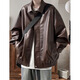 
Digada black pu leather jacket men's autumn and winter American retro pussy motorcycle style leather jacket men's trendy brand versatile top WJS-W9274 black XL