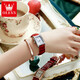 Olishi new versatile fashion women's watch quartz Roman retro belt waterproof goddess birthday gift box watch 6625 women-red leather rose white