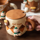 Mengfu Cute Bear Mug Ceramic Water Cup with Lid Spoon for Men and Women High-Looking Coffee Cup Couple Valentine's Day Gift Square Bear 420ml Round Porcelain Spoon + Brown Lid