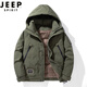 JEEP SPIRIT羽绒冲锋衣男冬季加绒加厚户外棉服时尚休闲服时尚大口袋夹克外套 9871黑色 L（110-130斤）
