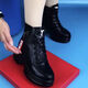 Woodpecker leather Martin boots for women 2025 new autumn and winter versatile flat-sole non-slip short boots thick-soled fluff plus velvet thickened cotton shoes black plus velvet 39