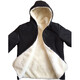 IMPRESSWIT whole sheepskin jacket, one-piece fur hood, genuine leather, pure sheep's wool lining, cotton jacket, thickened jacket for men and women, black 175/96A 120-140Jin [Jin equals 0.5 kg]