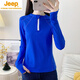 JEEP SPIRIT sports quick-drying t-shirt women's long-sleeved slim half-zip fitness yoga wear Pilates outdoor running hiking top blue L