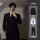 An Chuxia black casual suit for men spring and autumn British style set of yuppie handsome men's jacket high-end suit suit + white shirt + trousers + tie XL