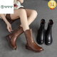 Specht Marke Echtes Leder Retro Martin Stiefel für Frauen 2025 Herbst und Winter weiche Leder sowie Velvet Vielseitig flacher Boden Nicht-Schlupf-Mittelstiefel Schwarze Single 38