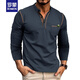 ROMON (ROMON) European and American men's long-sleeved T-shirt in spring and autumn new polo shirt Henry neck simple slim business sports polo shirt black L
