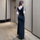 Jinggong sexy dress sexy dress low-cut temperament ktv evening dress long version foot bath sauna technician foot bath work clothes 3883 black S recommended 80-95 Jin [Jin equals 0.5 kg]