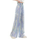Yoyo one (Yoyo one) girls summer pants 2025 new thin wide-leg pants children's cool pants girls large children summer ice silk mosquito-proof pants 15090 tie-dye + 9889 white [set] 130cm