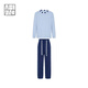MEIYANG winter island home wear densely woven half-velvet warm color-blocked round neck top casual pants fashionable temperament suit for women blue XL