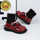 G.duck Little Yellow Duck Girls' Shoes Small Leather Shoes 2025 Children's Short Boots Princess Martin Boots Autumn and Winter Little Girls Black Boots HDL-Red 818 (Single Shoe) Size 37 Inner Length 22.9cm