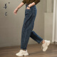 Shanji Straight Leg Small Foot Jeans Women's Spring Style Versatile Casual Retro 2024 High Waist Elastic Slim Jeans Denim Blue XL [Ready Stock]