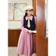Zihan (ZIHAN) Zihan retro denim vest + pink mid-length shirt dress fashion suit spring raspberry pink XS