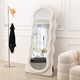 Youruoqi Dressing Mirror Doppelte weiche Beutel bodeneingesteuertes Mirror Ganzkörper Spiegel Internet Promi Cream Style Home Wall-montiertes Schlafzimmeranpassungsspiegel Off-White 160*60 Bracket + Wandmontierte