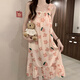 
Bei Yifu nightgown for women in summer with breast pad high-end ice silk cool suspender pajamas summer ladies sweet and cute home clothes 1355#red flower M