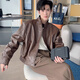 Digada jacket men's retro versatile autumn and winter lapel loose Korean style trendy design handsome motorcycle leather jacket HYXS-HY199 black regular XL
