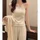 
Catman four-season pajamas for women pure cotton 2025 new pure and sweet style with chest pad simple blue three-piece set 831 apricot color with chest pad removable L Recommended 95-110Jin [Jin equals 0.5 kg]