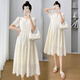 Nanding Yagre maternity dress summer new embroidered maternity dress original pure cotton hot mom skirt medium length maternity dress apricot color XL 125-140Jin [Jin equals 0.5 kg]
