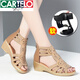 CARTELO leather Roman sandals 2025 new summer rhinestone thick heel medium heel hollow fish mouth shoes women's low heel mother shoes 96906 black thick heel style 38