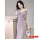 Tilotina French elegant fishtail host dress light luxury niche high-end banquet elegant lady evening dress light purple dress M (recommended to wear around 99-108)