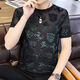 ZHIDOUDOU flocking European goods men's ice silk hollow short-sleeved T-shirt men's 2023 summer top trendy clothes men 3893 blue M -120Jin [Jin equals 0.5 kg]