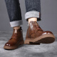 IIIBRO Invierno Top Capa de cuero de vaca Botas de nieve botas para hombres Zapatos de cuero para hombres calientes zapatos de algodón engrosados ​​de algodón 37 a 45 6627 marrón más terciopelo 40 (tamaño de cuero normal)