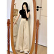 Oudihui Pantalon décontracté féminin nouveau nouveau style 2025 Symine de thé Small Clothes Sports Pantalon à jambes larges du costume pour femmes Top + Pantalon [avec ceinture] L [suggéré 110-120 Jin [Jin est égal à 0,5 kg]]]