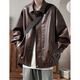 
Digada black pu leather jacket men's autumn and winter American retro pussy motorcycle style leather jacket men's trendy brand versatile top WJS-W9274 black XL
