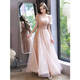 Seidler French evening dress 2025 new temperament light luxury niche high-end banquet host Bel Canto solo singer female light nude pink long style L (recommended 106-115 Jin Jin equals 0.5 kg)