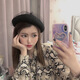 Tuzun hat for women in autumn and winter wool lace mesh beret British retro painter hat Korean Japanese beret fashion black suggested head circumference (56-58cm)
