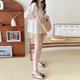 Ranqi's maternity suit summer suit new sweet V-neck lantern sleeve doll shirt top wearing casual shorts two-piece set apricot top + khaki belly shorts (suit) L