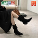 CARTELO cowhide version pointed toe short boots for women thin boots piled boots new thick heel fashion Maillard mid-tube western boots brown 37