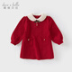 DAVE&BELLA Winter Clothes New Year Girls Sweater Dress Baby Girl Dress Fashionable Child Skirt Children's Princess Dress Red Ready Stock 90 cm (recommended height 80-90cm)