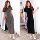 Zhongfanzhi super long dress with short sleeve cotton over-knee T-shirt skirt for women slim fit and slim summer slit ankle-length skirt for women black 9905 long skirt L
