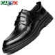 
CARTELO British men's leather shoes breathable business formal shoes hand grip pattern low top thick sole leather shoes men 9905 black 43