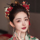 Ancient bridal Xiuhe headdress, golden phoenix crown, Chinese style wedding costume, tassel hair accessories, showy face, small Xiuhe clothing accessories, elegant romantic Xiuhe clothing and hair accessories set, ear clip style